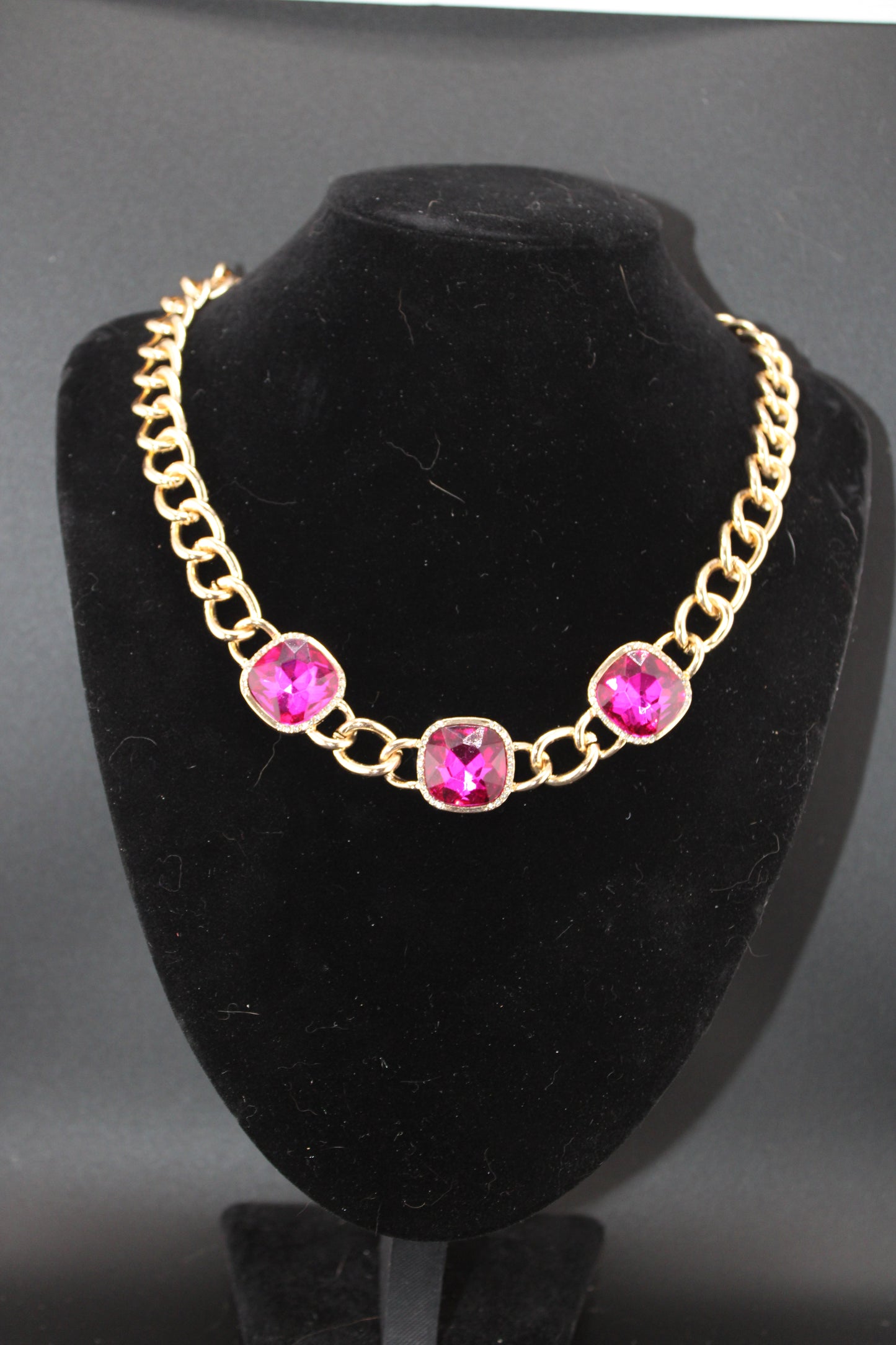 Bold Pink Gemstone Statement Necklace by Laundry