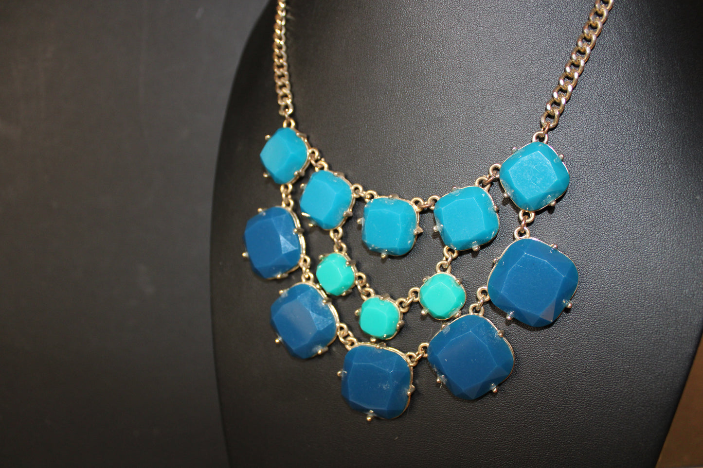 Whimsical Geometric Blue Statement Necklace - Perfect for Spring!