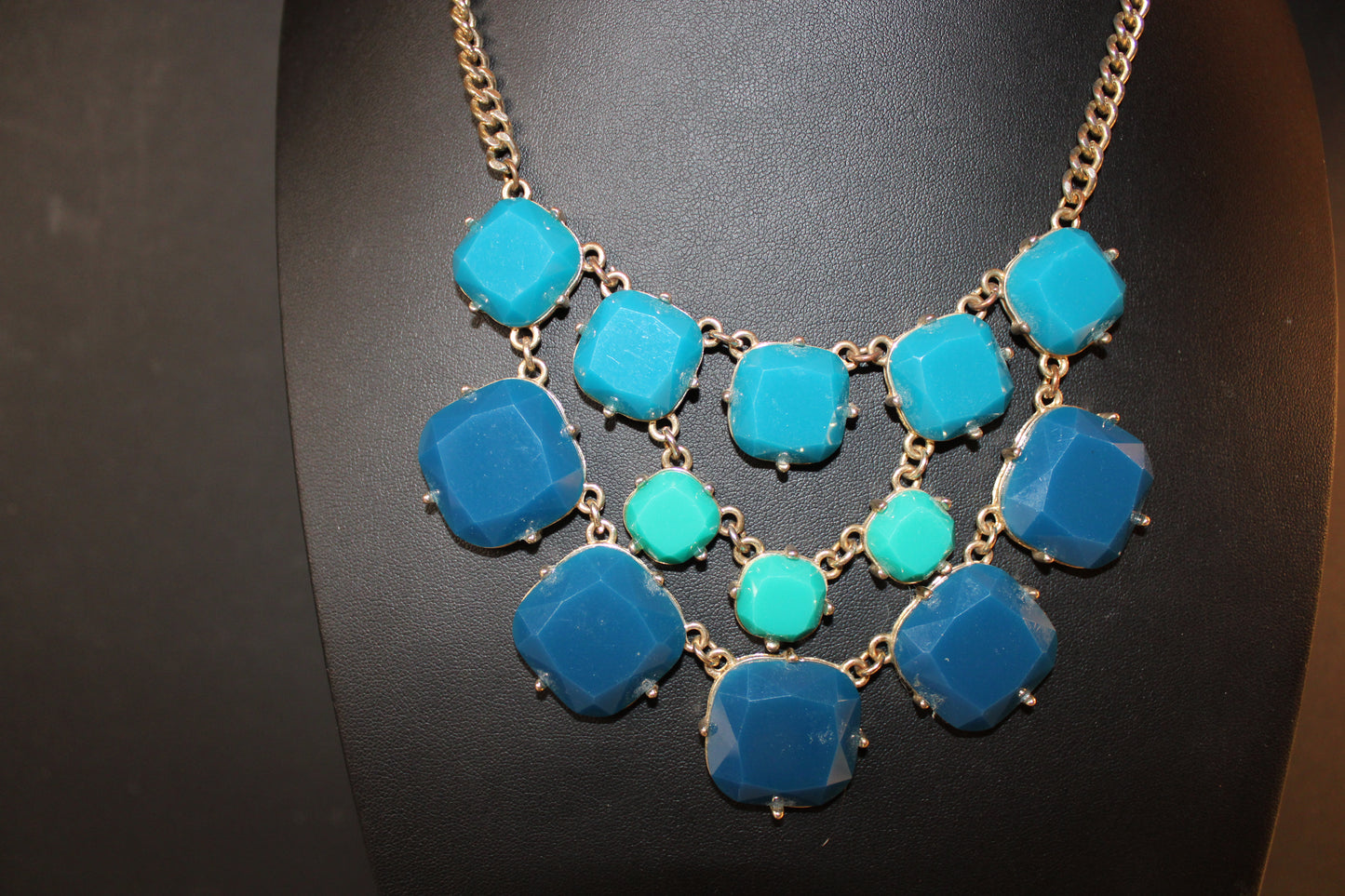 Whimsical Geometric Blue Statement Necklace - Perfect for Spring!
